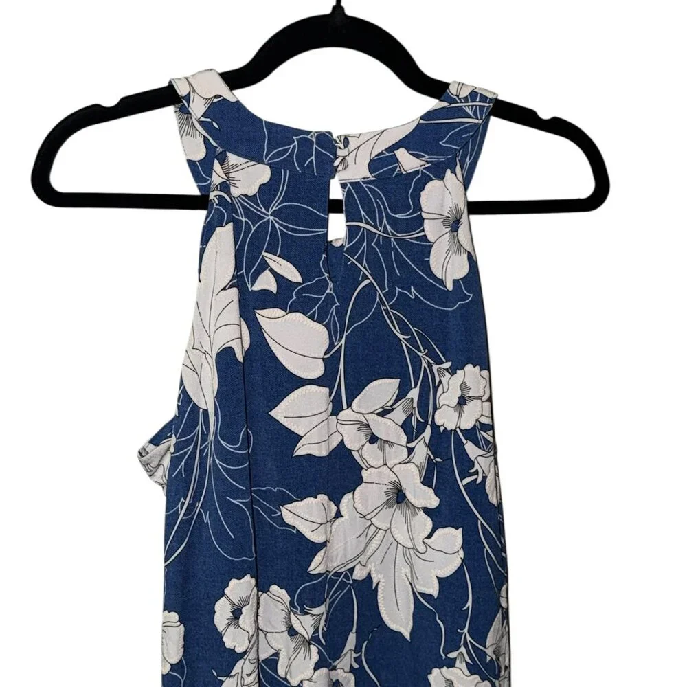 BLUE AND WHITE FLOWER TANK DRESS SHIRT - Picture 5 of 5